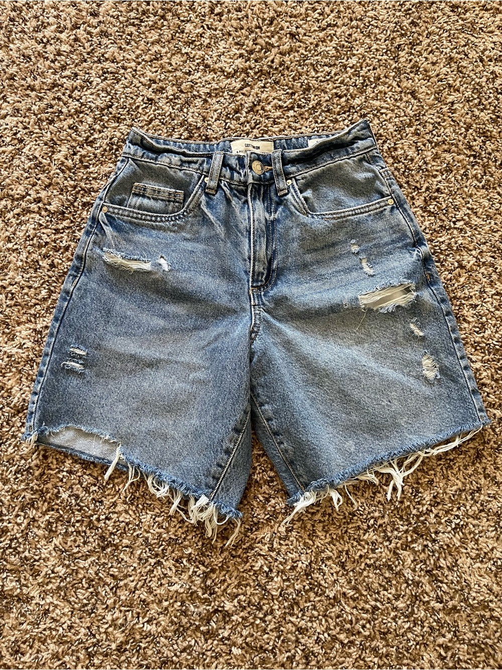 Cotton On Women Relaxed Denim Short Size 0 Blue Distressed Frayed Cutoff Jorts